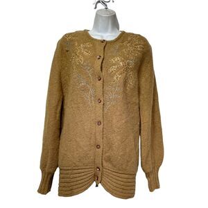 journal hong kong gold embellished button mohair knit cardigan sweater Size L